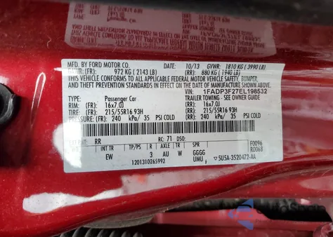 2014 Ford Focus Se из США, поврежденный, VIN 1FADP3F27EL198532